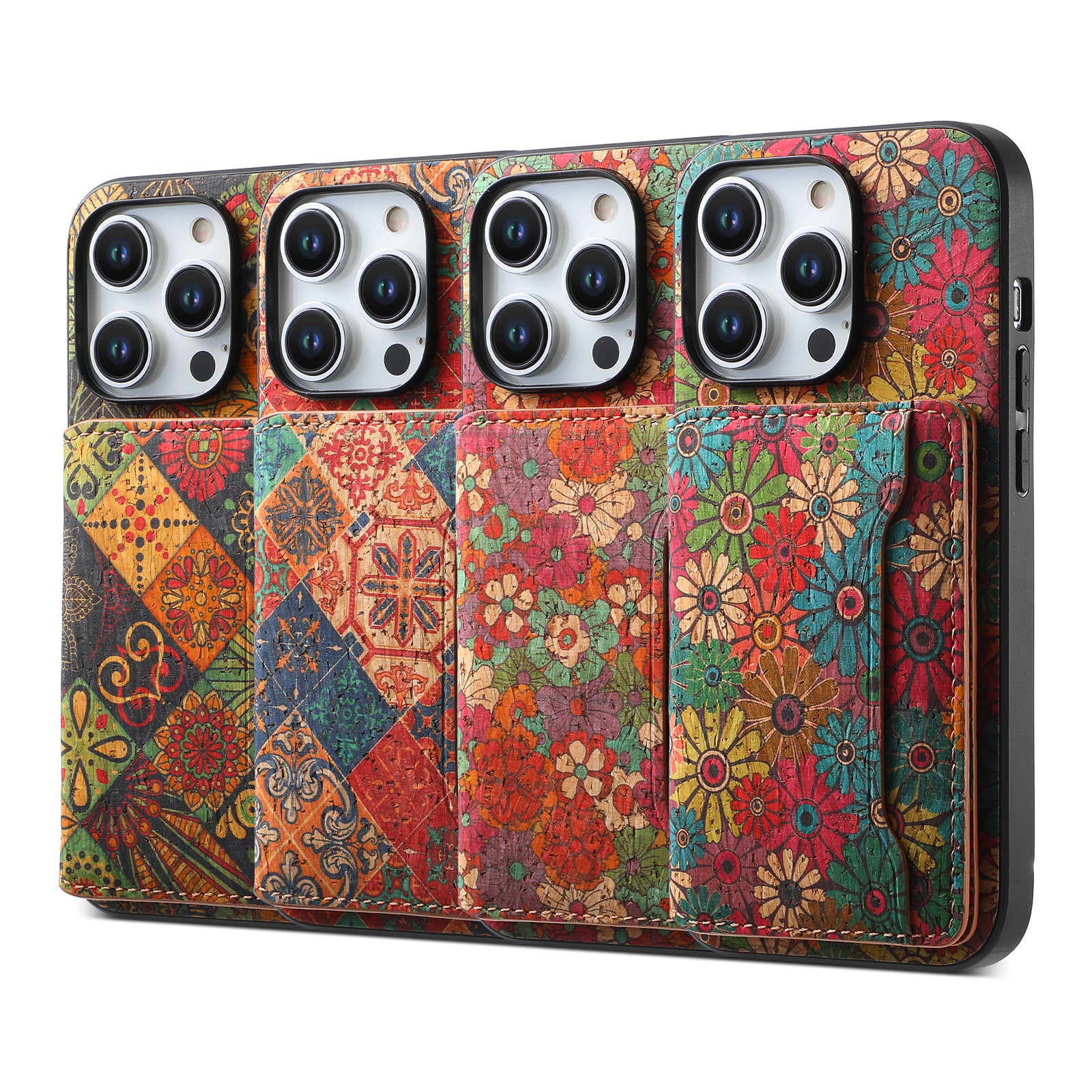 For iPhone 15 Pro Kickstand Case Card Holder PU+TPU+PC Phone Cover with Floral Pattern For iPhone 15 Pro Kickstand Case Card Holder PU+TPU+PC Phone Cover with Floral Pattern